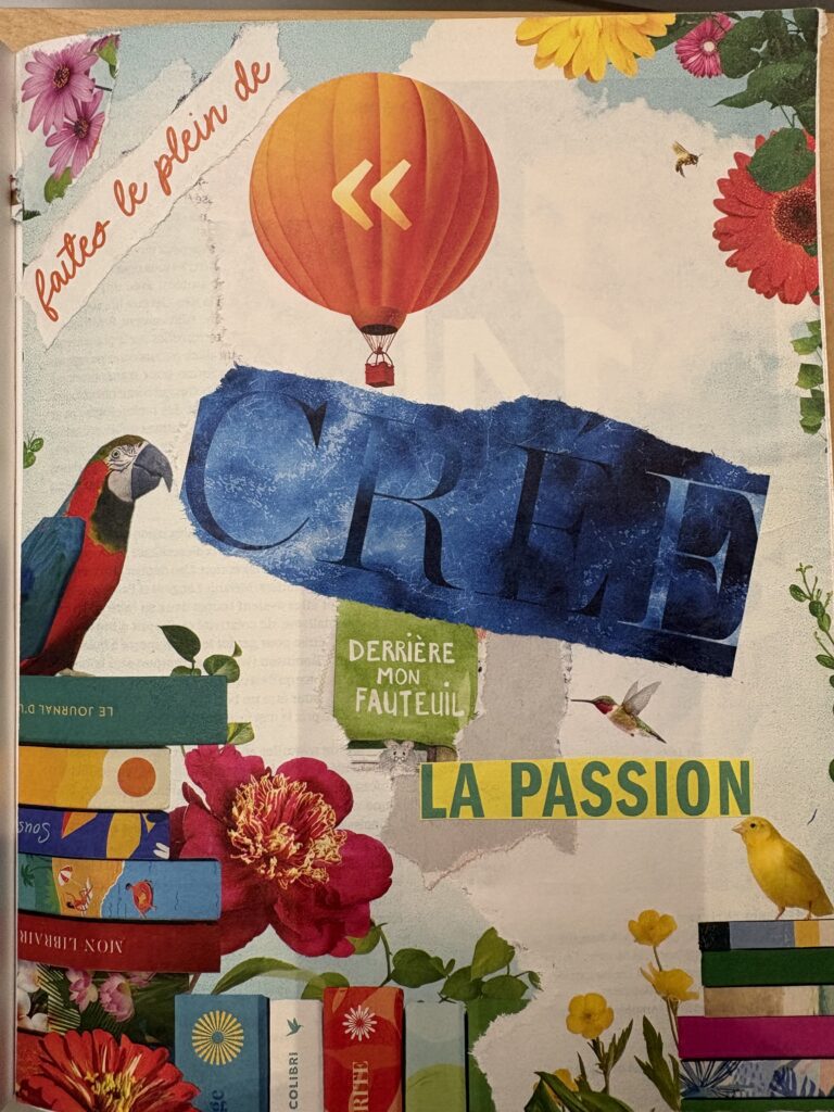 Page de Journal Créatif® réalisée avec des images et des mots découpés dans des magazines